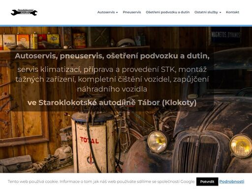 autoservis, pneuservis, ošetření podvozku a dutin, servis klimatizací, příprava a provedení stk, montáž tažných zařízení, čištění interiéru vozidel a zapůjčení náhradního vozidla ve staroklokotské autodílně tábor (klokoty)