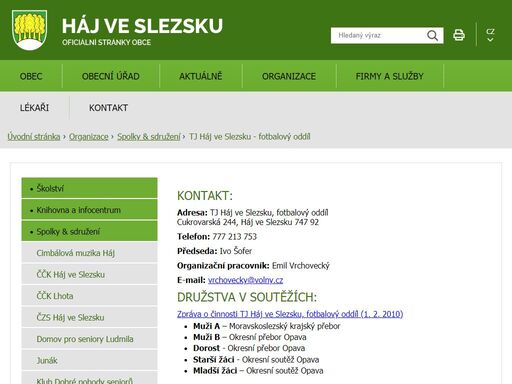 oficiální stránky obce háj ve slezsku