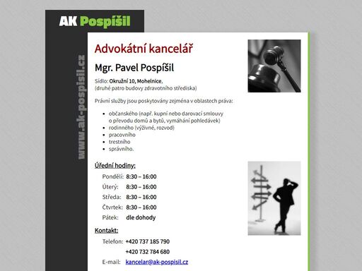 úvodní stránka advokátní kanceláře mgr. pavla pospíšila, mohelnice