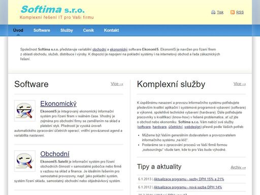 stránky společnosti softima s.r.o. variabilní obchodní a ekonomický software ekonomis a další služby.