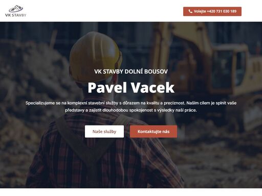 vk stavby dolní bousov pavel vacek nabízí kompletní stavební služby: rodinné domy na klíč, rekonstrukce domů a bytů, střechy, zemní práce, zateplování fasád, obklady, dlažby, montáže sádrokartonů, kontejnerová doprava, zednické práce a instalace vody, kanalizace a plynu.