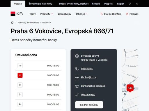 seznam a vyhledávání poboček a bankomatů komerční banky.