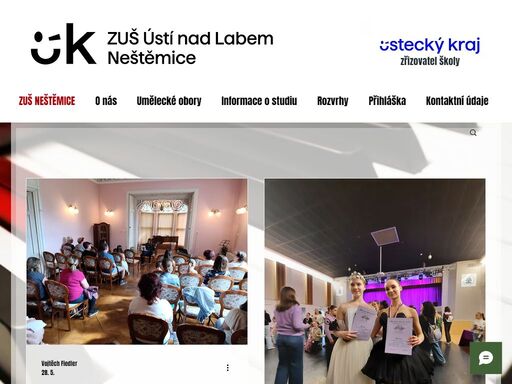 vítejte na našich webových stránkách zuš neštěmice v ústí nad labem.
najdete zde všechny aktuální informace k výuce hudebních, tanečních a výtvarných oborů.