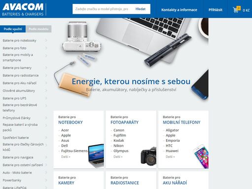 avacom.cz nabízí baterie do notebooků, mobilů, videokamer, fotoaparátů, pda, aku nářadí, radiostanic a spotřebitelské nabíjecí baterie aa, aaa a další.