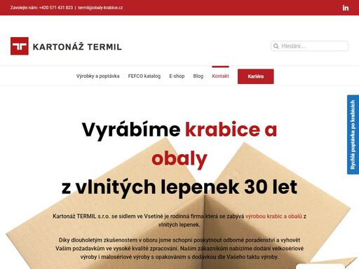 kartonáž termil nabízí malosériovou i velkosériovou výrobu kartonů, kartonových krabic a obalů z vlnitých lepenek dle norem fefco nebo dle přání zákazníka.
