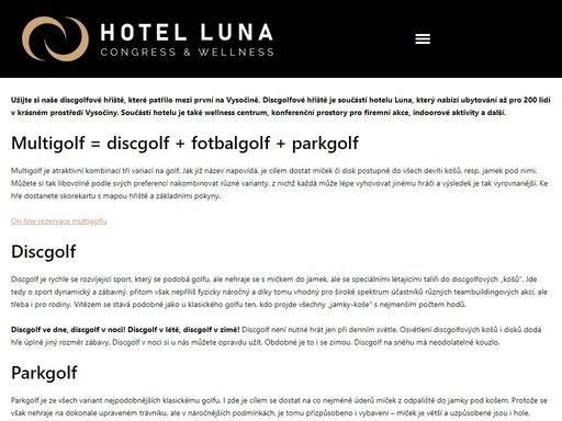discgolfové hřiště na vysočině pro návštěvníky hotelu luna. užijte si tento moderní a oblíbený sport. ideální pro firemní akce. hřiště je k dispozici celý den.