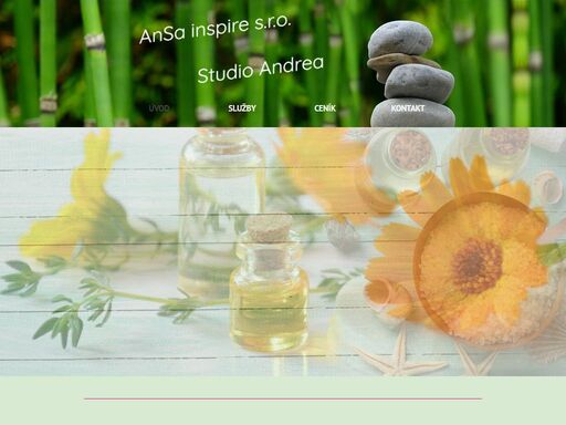 děkujeme vám, že jste navštívili naše kosmetické, relaxační a regenerační studio na internetových stránkách. studio andrea je nejen kosmetické studio profesionální úrovně zajišťující celkovou péči o vaše tělo, ale rovněž prodejna značkové kosmetiky, nehtové modeláže, aplikace piercingu, permanentního make-upu, solária, prodlužování řas, pedikúry, masáže a dalších kosmetických služeb.<br />