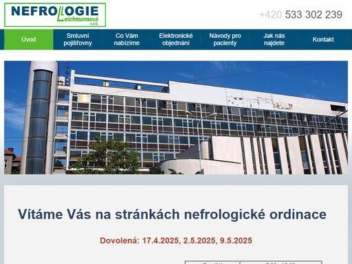 nefrologická ordinace ,ordinační hodiny, informace pro pacieny
