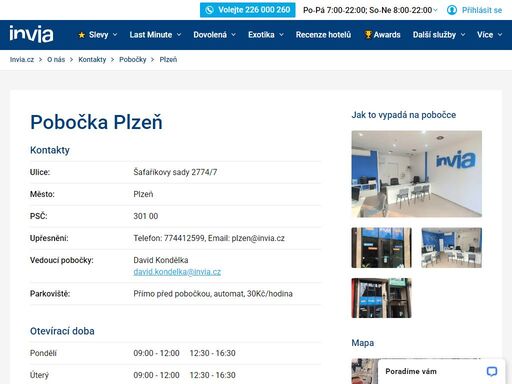 kontaktní údaje pobočky invia plzeň