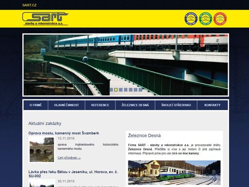 sart, stavby, rekonstrukce, mostní stavitelství, mosty, silniční mosty, železniční mosty, stavby, železniční stavby, dopravní stavby, oprava mechanizace, mechanizace pro traťové hospodářství, kovovýroba, železnice desná, certifikáty, politika ism mezi hlavní činnosti společnosti sart – stavby a rekonstrukce a.s. patří mostní stavitelství – silniční a železniční mosty, železniční stavby, dopravní stavby, oprava mechanizace pro traťové hospodářství a kovovýroba. provozujeme železnici desná.