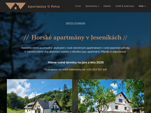 apartmány u petra se nacházejí uprostřed přírody v jeseníkách. ubytování v soukromých apartmánech na klidném místě v přírodě.
