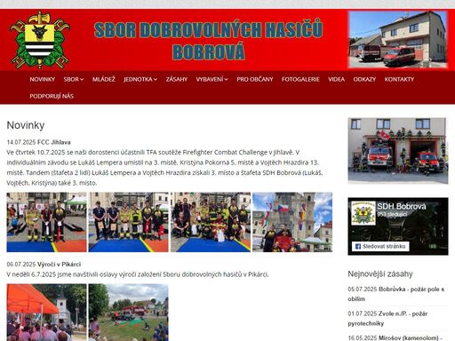 oficiální webové stránky sboru dobrovolných hasičů bobrová