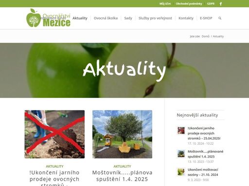 ovocnářství mezice. nabídka a prodej ovocných stromků. moštování v naší moštárně v areálu. ovocné mošty a zeleninové šťávy.jabloně a hrušně. 