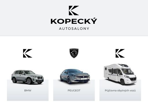 kopecký.cz nabízí prodej nových a ojetých vozů bmw a peugeot, stejně jako jejich servis, prodej náhradních dílů a půjčovnu obytných vozů.