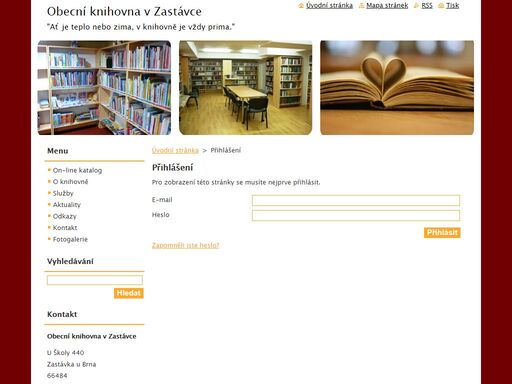 úvodní stránka obecní knihovny v zastávce u brna.