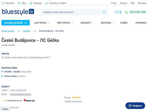 navštivte nás na pobočce české budějovice - nc géčko nebo si vyberte zájezd na webových stránkách. poleťte s ck blue style za sluníčkem. pomůžeme vám s výběrem.