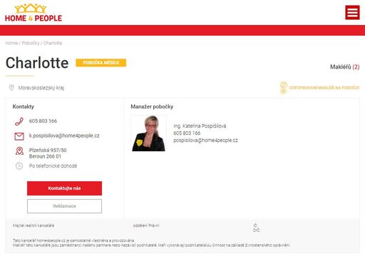 detail pobočky charlotte realitní kanceláře home4people.cz. prohlédněte si naše nemovitosti na prodej a pronájem.