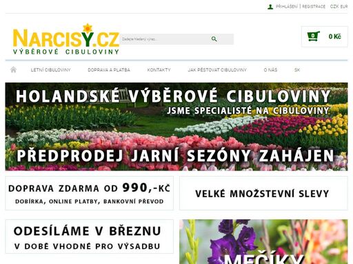 výběrové cibuloviny přímo z plantáží holandských farmářů nabízí za skvělé ceny narcisy.cz.  - cibulky, tulipány, narcisy, lilie, modřence, řebčíky, sněženky, bledule,krokusy, okrasné česneky, irisy, ladoňky, sasanky.