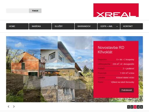 xreal, s.r.o. je realitní společností působící zejména v lokalitě městské části praha 5 - barrandov. zajišťuje prodej a pronájem nemovistostí - domy, byty, pozemky a další nemovitosti