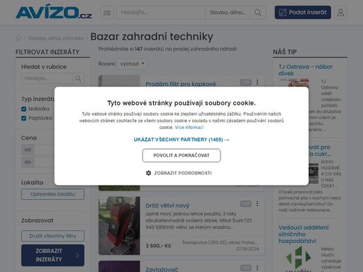 online bazar avízo.cz nabízí mnoho aktuálních inzerátů na prodej zahradního nářadí. vyberte si z naší nabídky.