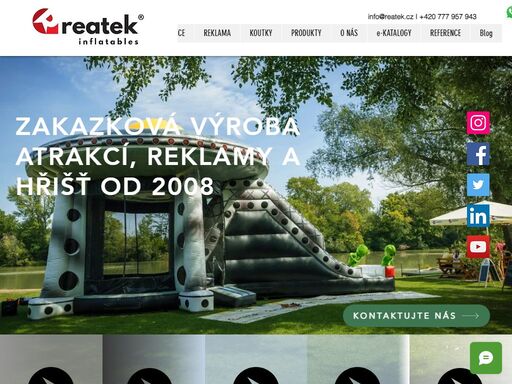 společnost reatek cz, s.r.o., vyrábí nafukovací atrakce, nafukovací reklamy, pneumatické stany, outdoor fitness a interiérové hřiště.