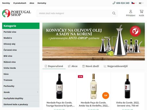 on-line prodej, kvalitní portugalská červená a bílá vína, portská vína, madeira wine, extra panenský olivový olej, vinho verde, tremoso, portugalská káva, konvičky na olivový olej, destiláty, brno