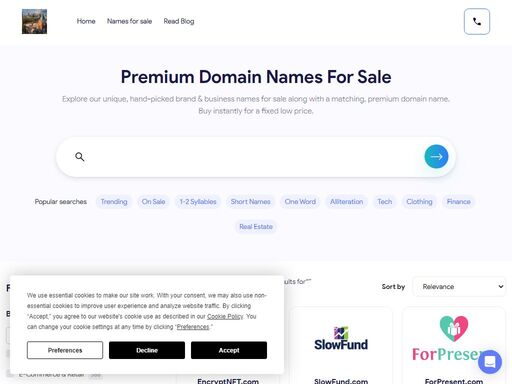 search for a perfect domain name for your business or brand