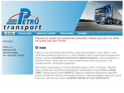 petrů s.r.o. - firma provozující mezinárodní kamionovou autodopravu