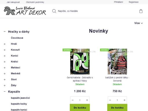 výroba a prodej českých kvalitních látkových hraček, dárků a bytových doplňků artdekor