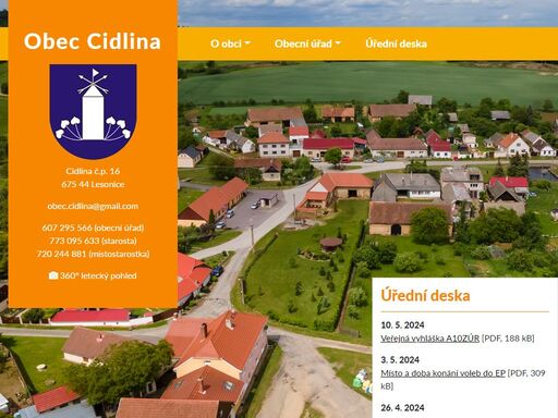 oficiální webové stránky obce cidlina, kraj vysočina.