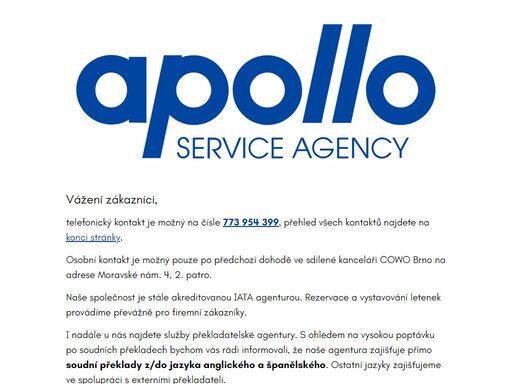 apollo service agency - vystavení letenky s online rezervací zdarma