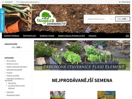 internetový prodejce semen, hnojiv, postřiků a sazenic stromů a keřů, u kterých se snažíme vybírat kvalitní výpěstky českých výrobců. zákazníkům poradí odborný personál z oboru.