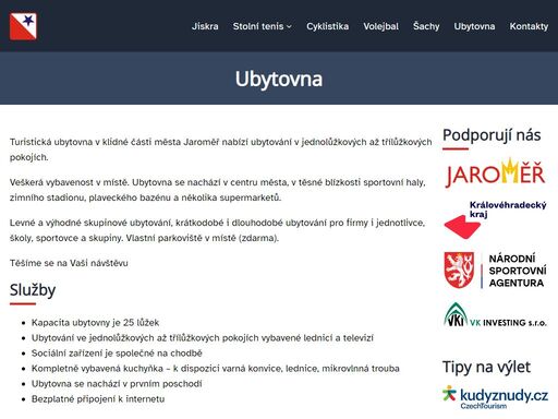 turistická ubytovna v klidné části města jaroměř nabízí ubytování v jednolůžkových až třílůžkových pokojích. veškerá vybavenost v místě. ubytovna se nachází v…