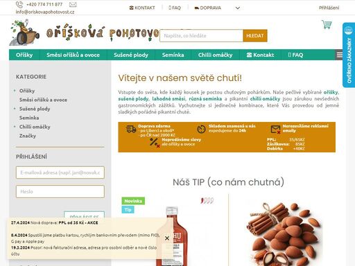 ořechy - sušené plody - chilli omáčky
e-shop s rozvozem po liberci zdarma*