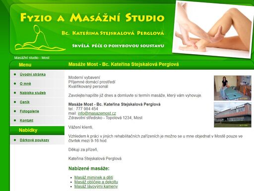 fyzio a masážní studio most - bc. kateřina stejskalová perglová, skvělá péče o pohybovou soustavu