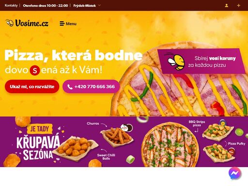 nejrychlejší rozvoz pizzy, stripsů, křidélek a nápojů po celém frýdku-místku.