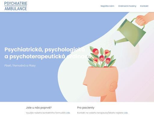 poskytujeme psychiatrickou, psychologickou a psychoterapeutickou péči. všechny naše výkony jsou hrazeny zdravotními pojišťovnami.