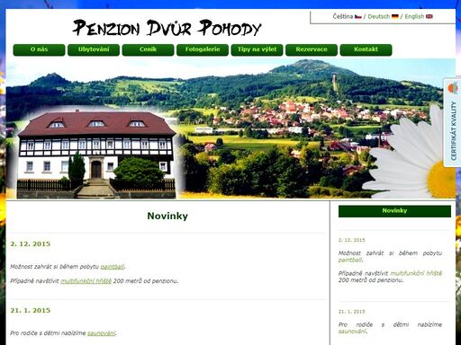 webové stránky penzionu dvůr pohody ve varnsdorfu - ubytování pro rodiny s dětmi - cyklisté vítáni - skupiny, kurzy, rekreace