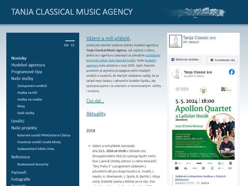 tanja classical music agency - hudební agentura zprostředkovává koncerty vážné - klasické hudby. mladí umělci, ale i známí a renomovaní  sólisté a soubory.