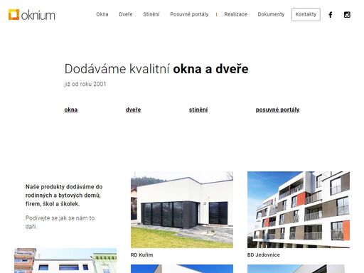webové stránky firmy oknium - českého dodavatele oken, dveří, stínící techniky a hs portálů