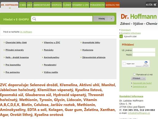 zvc dr. hoffmann nabízí výrobky pro zdraví, výživu, laboratorní chemikálie, aktivní farmaceutické látky, kosmetické suroviny a potravinářské chemikálie, éčka.