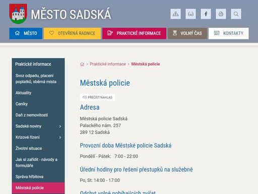 oficiální stránky města sadská