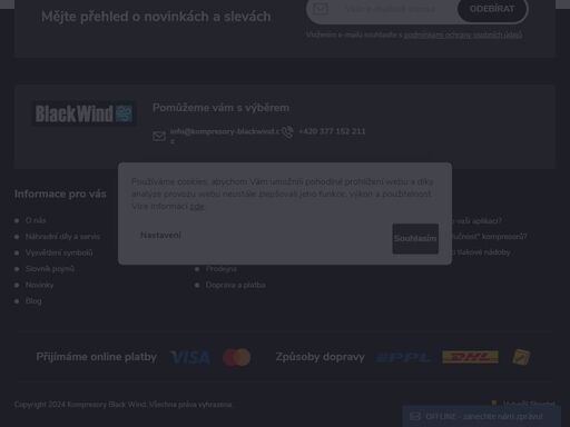 váš spolehlivý partner pro stlačený vzduch. jsme ryze česká, dynamická a stabilní společnost, která působí na českém a slovenském trhu již od roku 1998. e-shop kompresory-blackwind.cz se specializuje na prodej základních, cenově dostupných pístových kompresorů black wind s příkonem od 0,75 do 2,2 kw. na našem e-shopu…