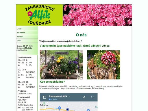 webové stránky zahradnictví alfík, louňovice, petr alfery