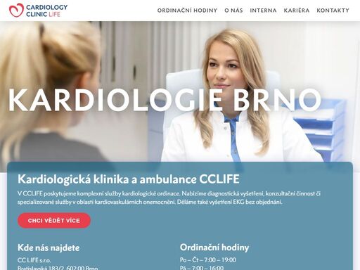 kardiologie cclife v brně nabízí diagnostická vyšetření, konzultační činnost či specializované služby v oblasti kardiovaskulárních onemocnění.
