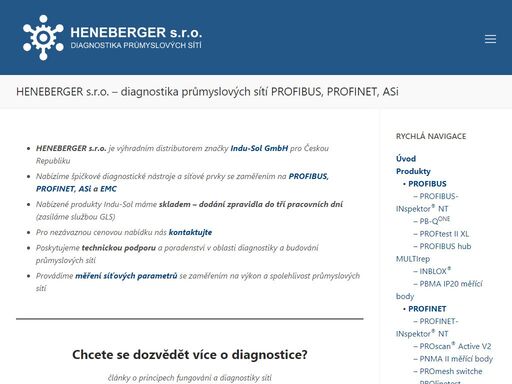 diagnostika průmyslových sítí profibus, profinet, asi, industrial ethernet. heneberger s.r.o. je distributorem značky indu-sol gmbh.