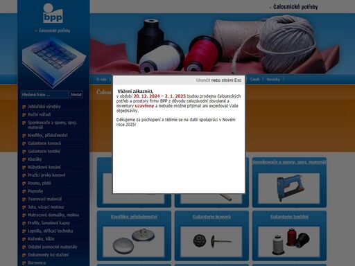 čalounické potřeby - prodej čalounických materiálů, nářadí a potřeb - doplňková činnost firmy bpp spol. s r.o. specializovaný velkoprodej a maloprodej, základní materiály a pomůcky pro čalounění.