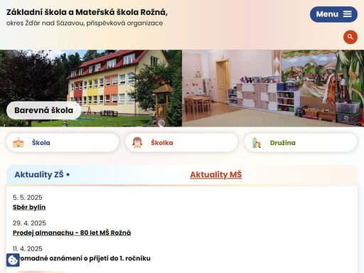 základní škola a mateřská škola rožná, příspěvková organizace je malotřídní školou. ve školním roce 2021 - 2022 celkem na školu chodí 43 žáků, jedna žákyně plní povinnou školní docházku v německu a jedna v belgii.