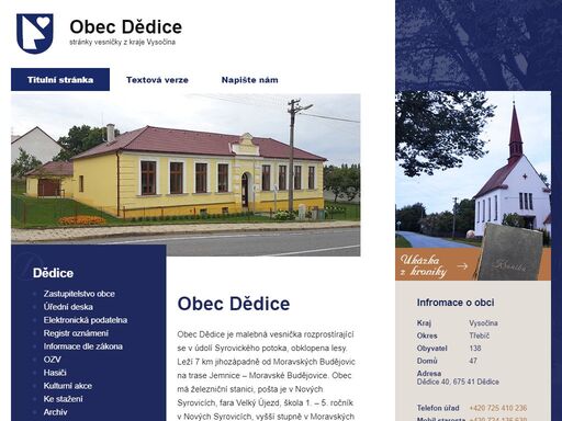 obec dědice, oficiální www stránky