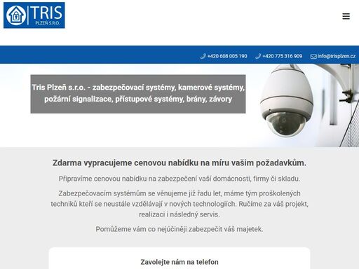 tris plzeň s.r.o. - zabezpečovací systémy, kamerové systémy, požární signalizace, přístupové systémy, brány, závory.